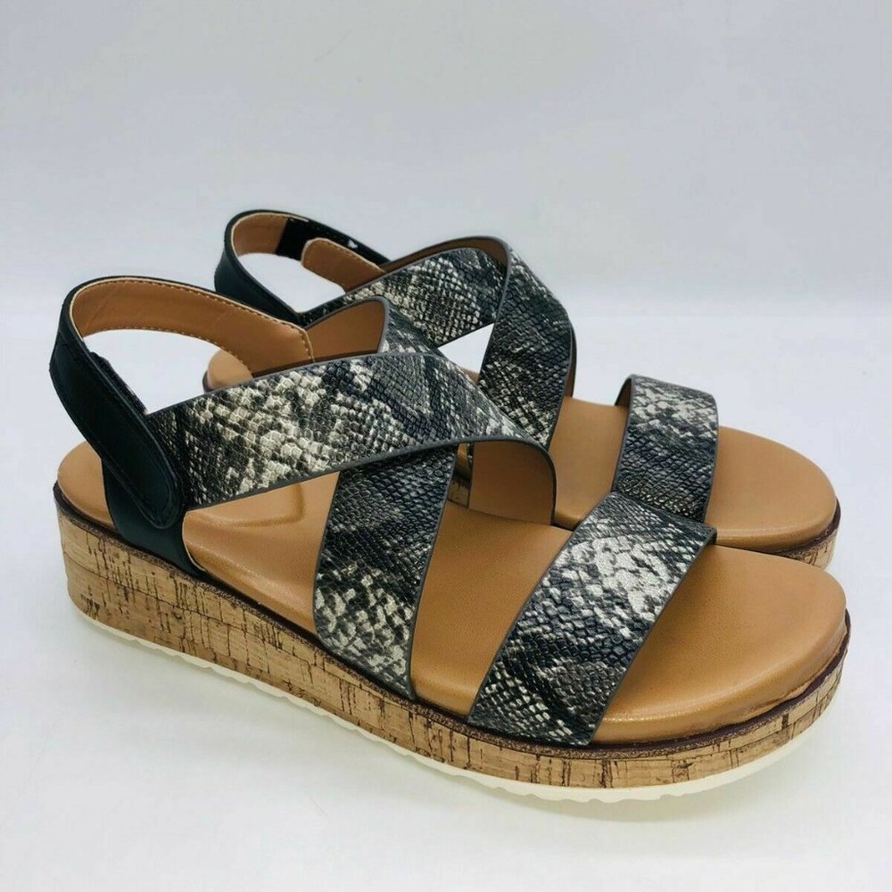 Kensie Women's Palermo Wedge Strappy Sandal Black / Snake